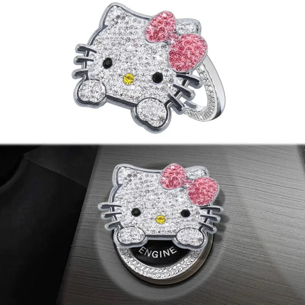 💕NEW Sparkling Bling Swarovski Crystal Silver Hello Kitty Push To Start … - Picture 6 of 7